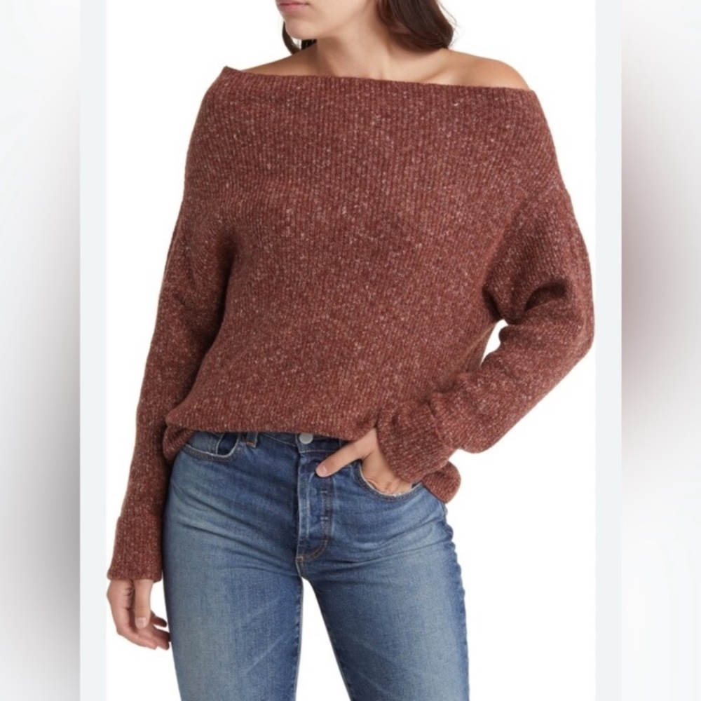 Treasure & Bond Burgundy Off Shoulder Sweater